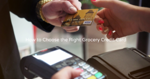 Woman comparing grocery credit cards on a laptop